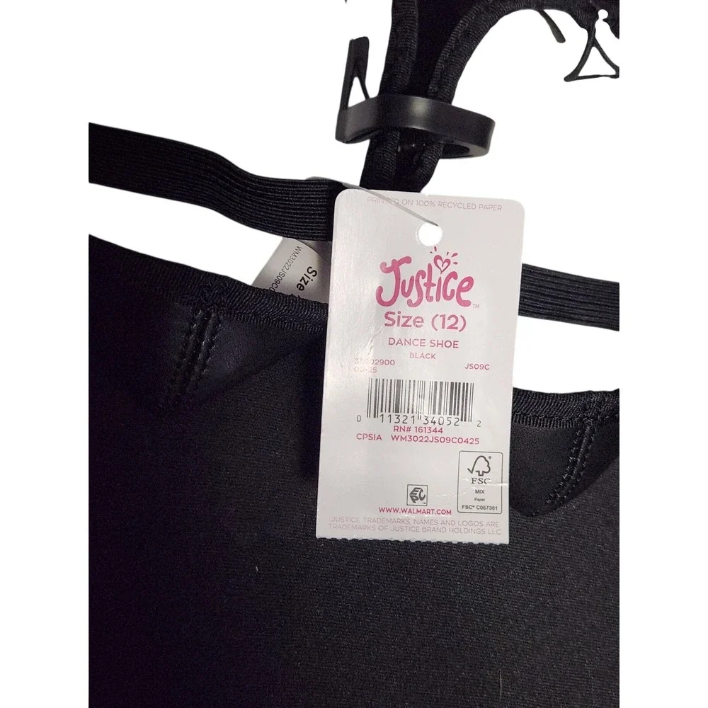 Justice‎ Girls Black Ballet Dance Shoes Full Sole Gymnastics Size 12 NWT